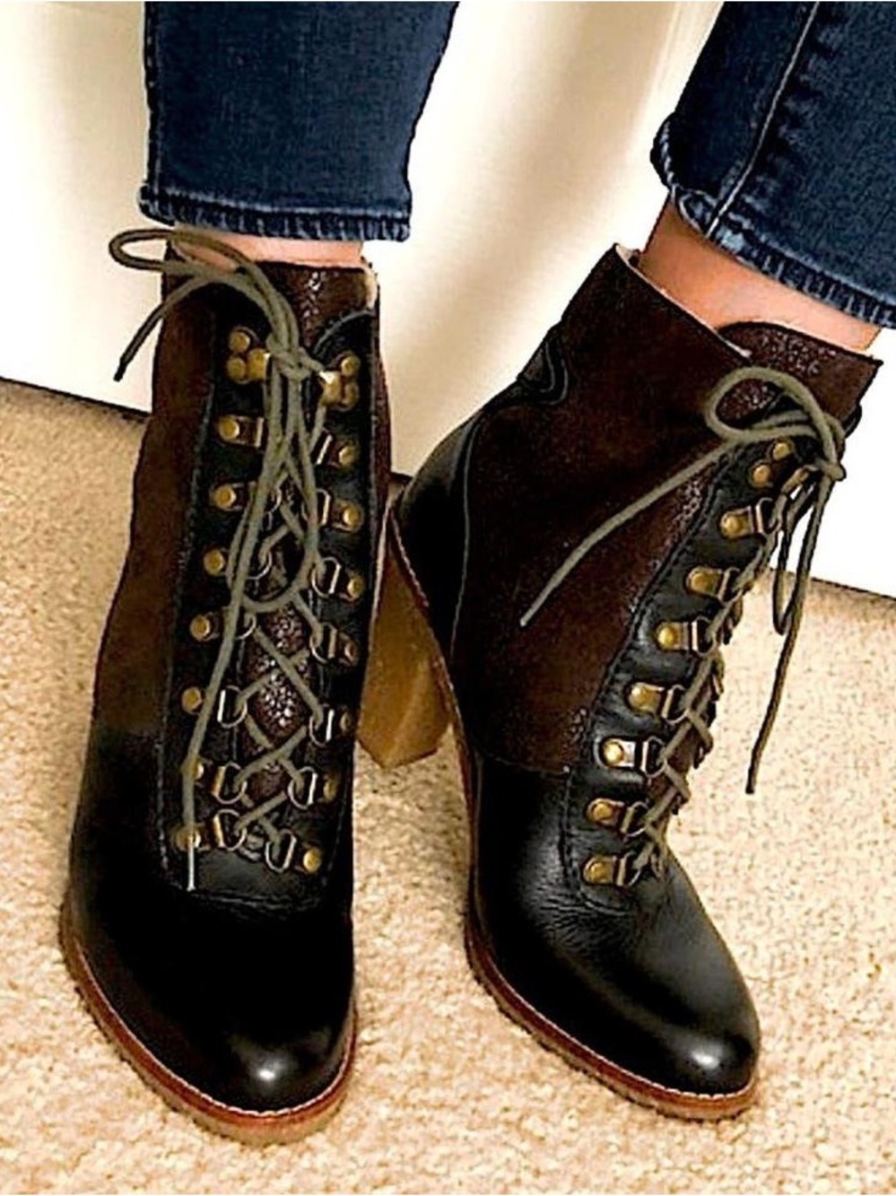 Sam Edelman Black and Brown Lace-Up Ankle Boots